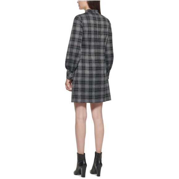 CALVIN KLEIN Women’s Zippered Plaid Cuffed Sleeve Mock Neck Short Shift Dress 4P - Picture 12 of 13